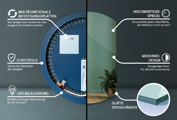 Lustro ze ściętym bokiem led 84x100 cm