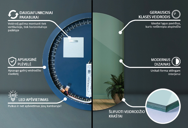 Lustro ze ściętym bokiem led 84x100 cm