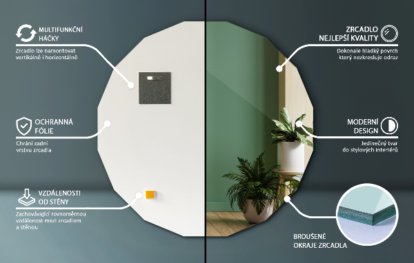 Lustro w kształcie wielościanu estetyczne 80x80 cm