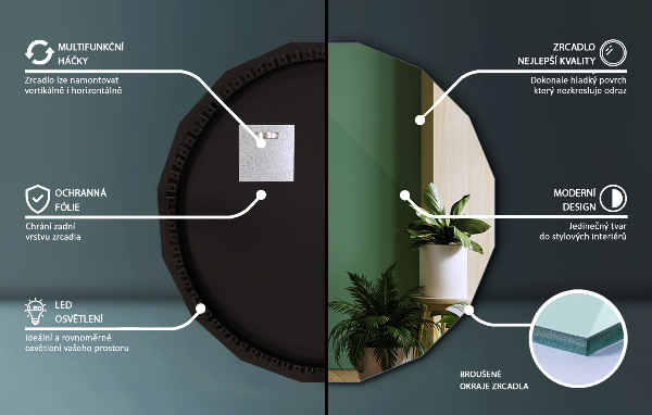 Lustro wielokątne LED 60x60 cm