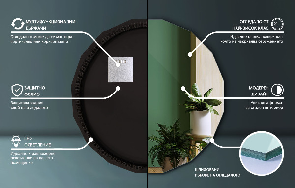 Lustro wielokątne LED 80x80 cm