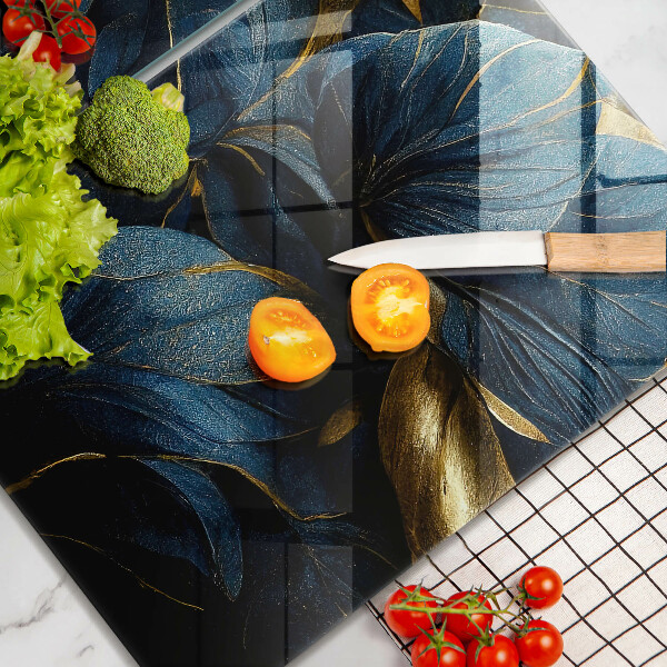 Osłona ściany przy kuchence gazowej Ozdobne liście ze złotem