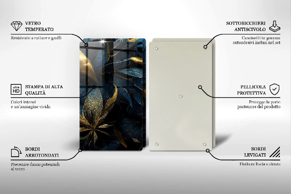 Osłona ściany przy kuchence gazowej Ozdobne liście ze złotem