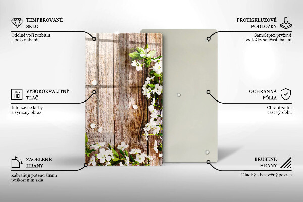 Osłona do kuchni na ścianę Białe kwiaty na deskach