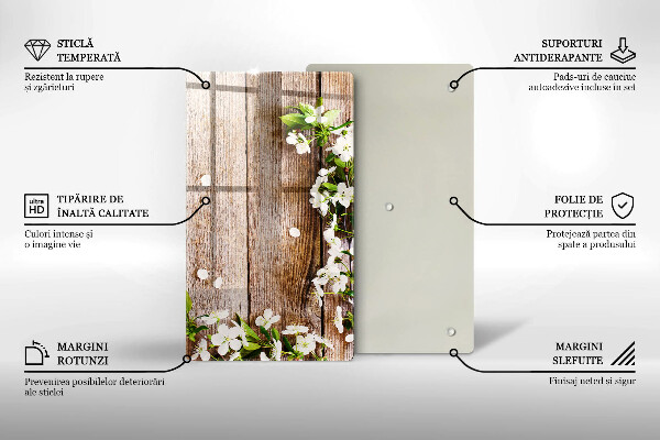 Osłona do kuchni na ścianę Białe kwiaty na deskach