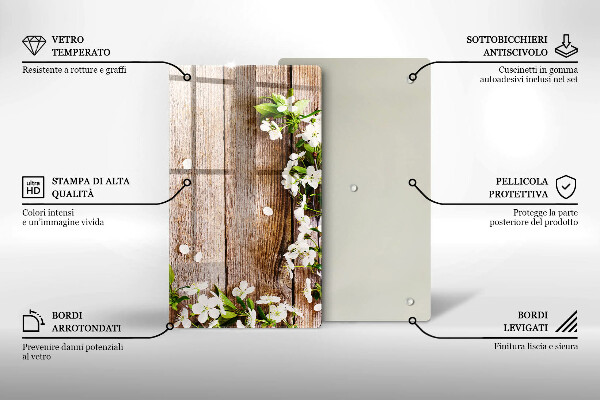 Osłona do kuchni na ścianę Białe kwiaty na deskach