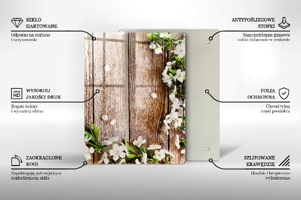 Osłona do kuchni na ścianę Białe kwiaty na deskach