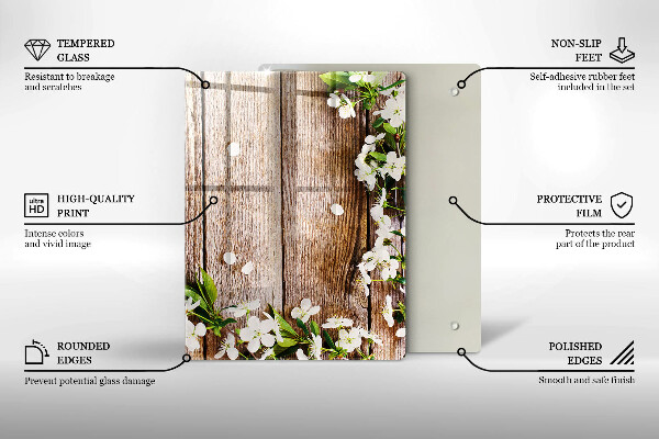 Osłona do kuchni na ścianę Białe kwiaty na deskach