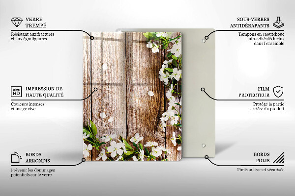 Osłona do kuchni na ścianę Białe kwiaty na deskach