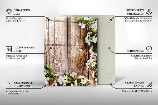 Osłona do kuchni na ścianę Białe kwiaty na deskach