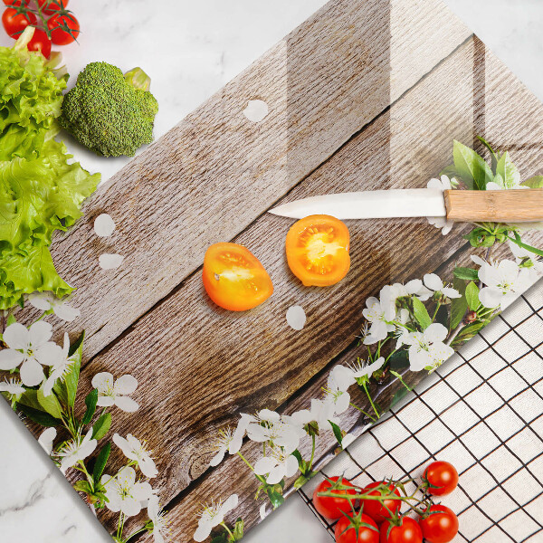 Osłona do kuchni na ścianę Białe kwiaty na deskach