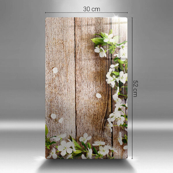 Osłona do kuchni na ścianę Białe kwiaty na deskach