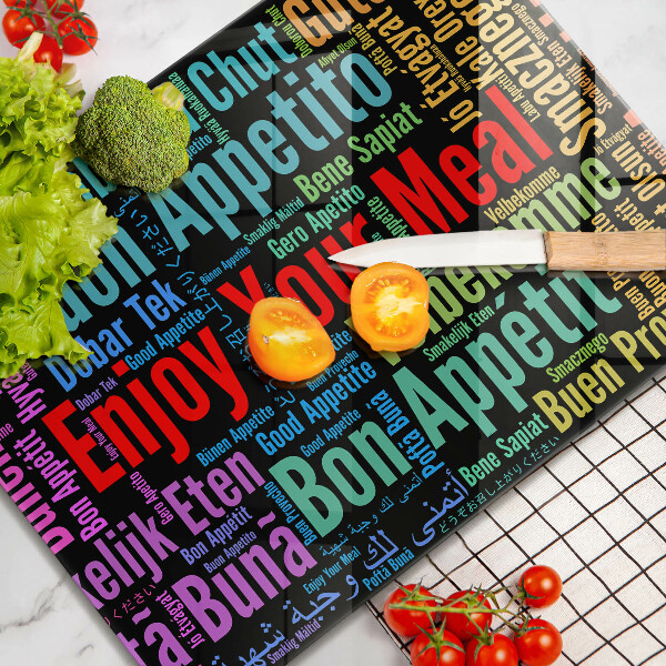 Osłona ściany przy kuchence gazowej Napisy Smacznego języki