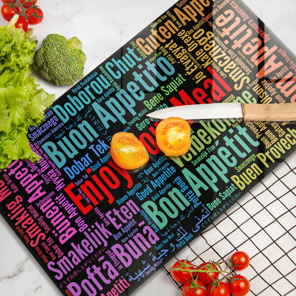 Osłona ściany przy kuchence gazowej Napisy Smacznego języki