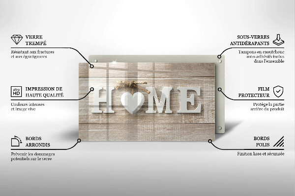 Szkło na płytę indukcyjną Deski i napis Home