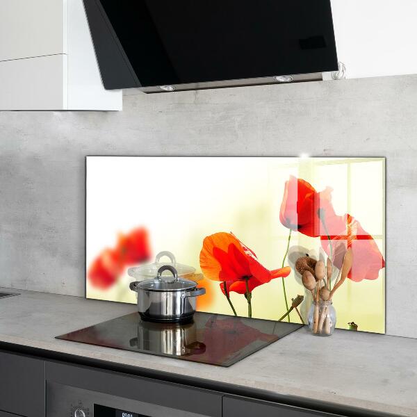 Szklany panel do kuchni Polna Łąka z Czerwonymi Makami