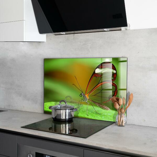 Panel szklany do kuchni Motyl na Liściu