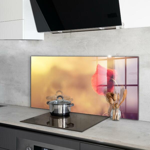 Szklany panel do kuchni Vintage Mak Roślina