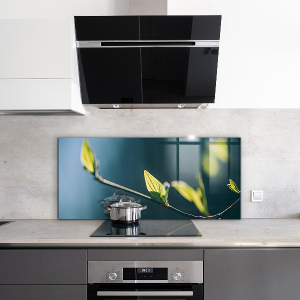 Panel szklany do kuchni Błyszczący Liść na Gałęzi