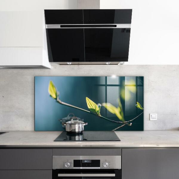 Panel szklany do kuchni Błyszczący Liść na Gałęzi