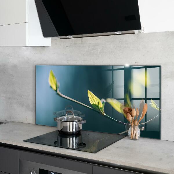 Panel szklany do kuchni Błyszczący Liść na Gałęzi