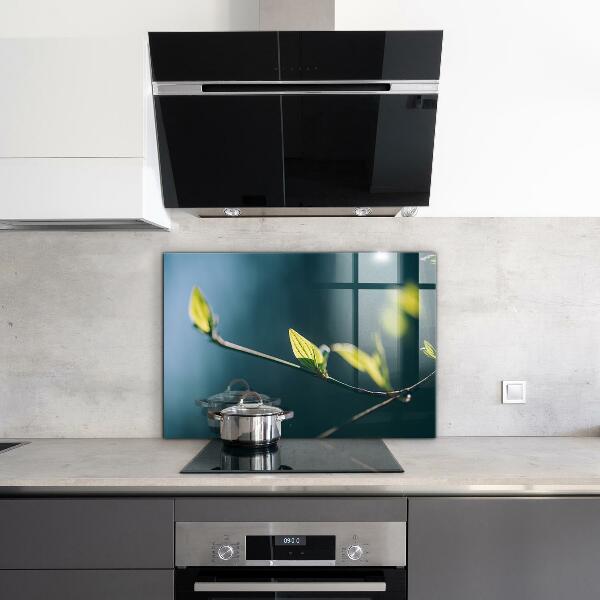 Panel szklany do kuchni Błyszczący Liść na Gałęzi