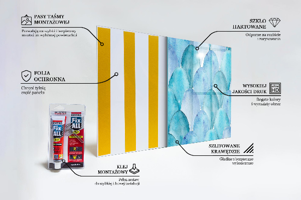 Panel szklany do kuchni Akwarela Łuski Błękitny Wzór