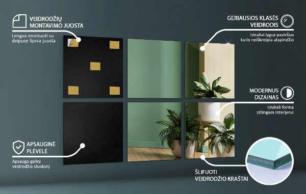 Płytki lustrzane 6 szt. 16x16 cm