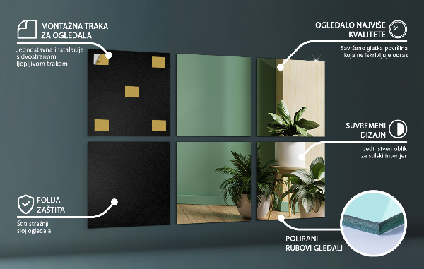 Płytki lustrzane 6 szt. 16x16 cm