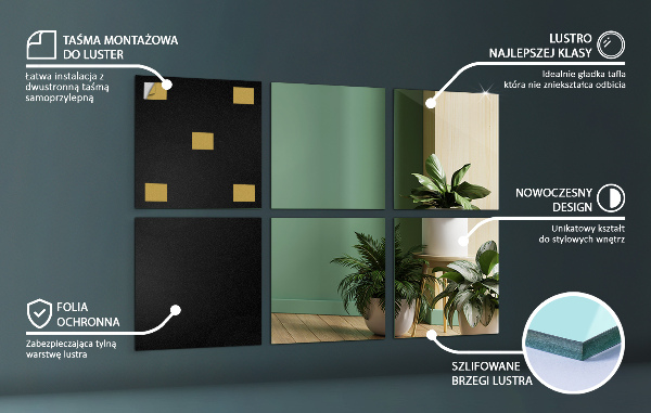 Płytki lustrzane samoprzylepne 6 szt. 20x20 cm