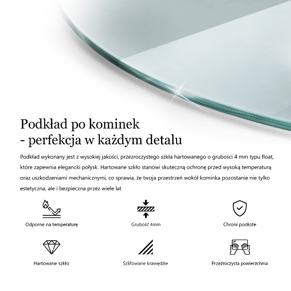 Szkło hartowane pod kominek fi100 cm