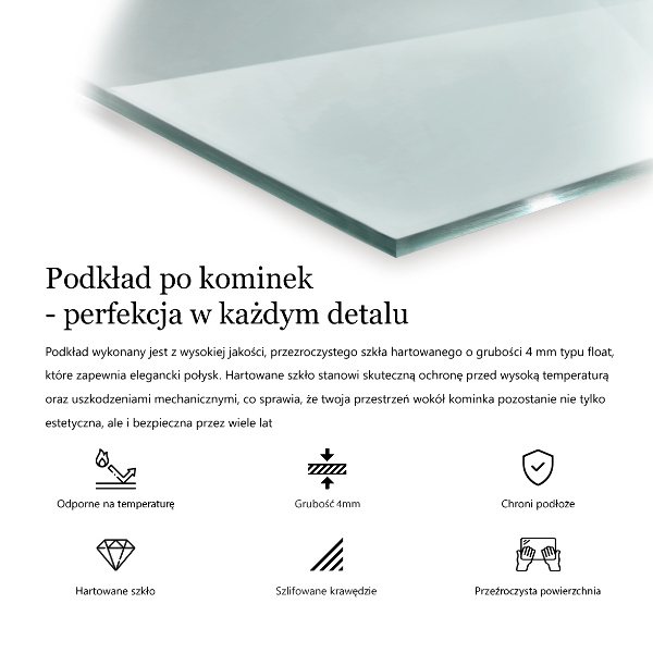 Szkło pod kominek 125x50 cm