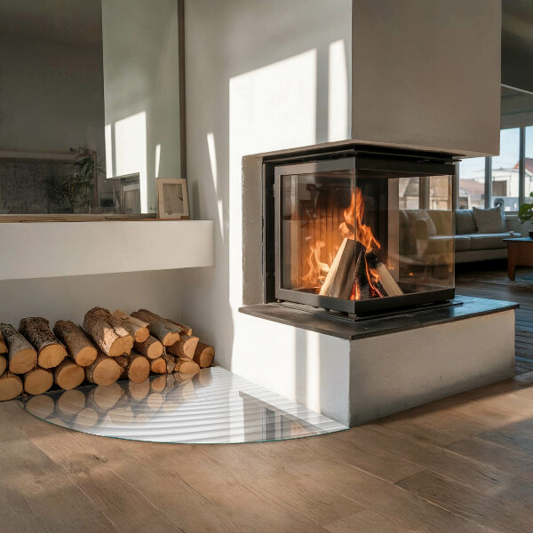 Szyba hartowana pod kominek Fale delikatnych linii