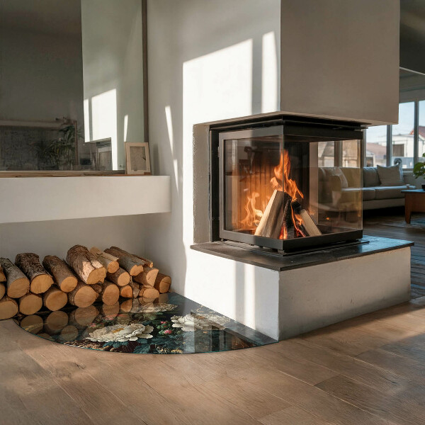 Szyba hartowana pod kominek Kwiatowy wzór z motylami