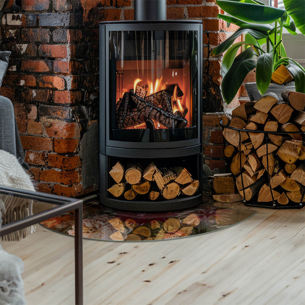 Szyba hartowana pod kominek Kwiatowy bukiet w detalu