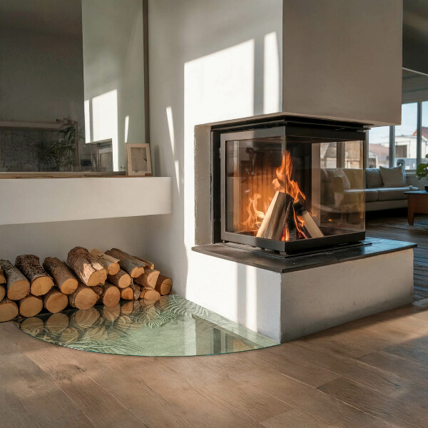 Szyba hartowana pod kominek Liście tropikalne w tle