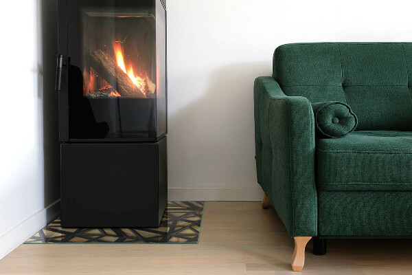 Szkło hartowane pod kominek Geometria z drewnem