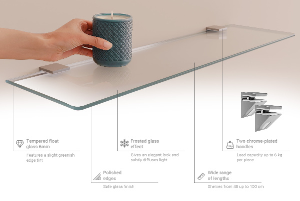 Półka pod lustro półprzezroczysta o wymiarach 45 x 13 cm