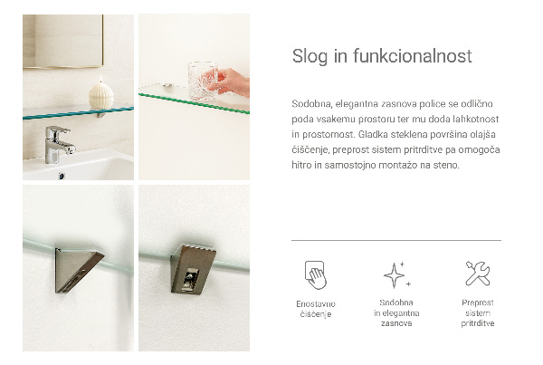 Półka wisząca do łazienki półprzezroczysta o wymiarach 80 x 13 cm