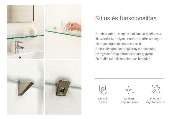 Półka szklana półprzezroczysta o wymiarach 90 x 13 cm