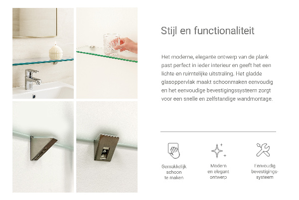 Półka szklana półprzezroczysta o wymiarach 90 x 13 cm