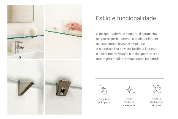 Półka szklana półprzezroczysta o wymiarach 40 × 13 cm