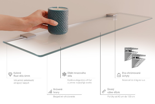 Półka szklana półprzezroczysta o wymiarach 40 × 13 cm