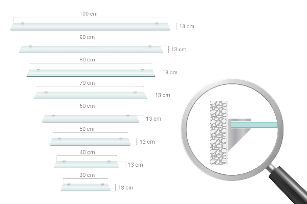 Półka szklana półprzezroczysta o wymiarach 60 x 13 cm
