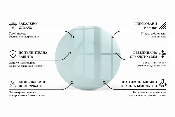 Blat stołowy o okrągłym kształcie wykonany z przezroczystego materiału