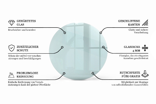 Blat stołowy o okrągłym kształcie wykonany z przezroczystego materiału
