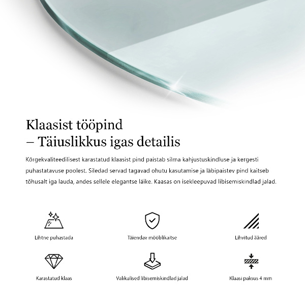 Blat stołowy o okrągłym kształcie wykonany z przezroczystego materiału