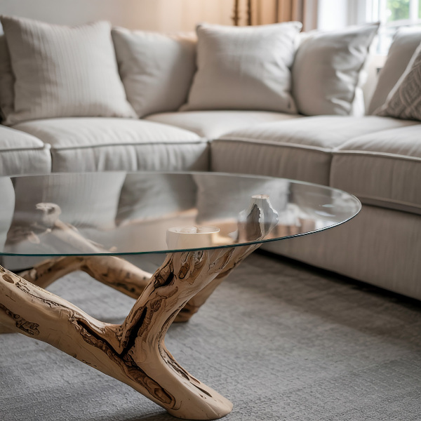 Blat stołowy o okrągłym kształcie wykonany z przezroczystego materiału