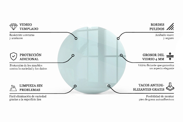 Blat stołowy o okrągłym kształcie wykonany z przezroczystego materiału