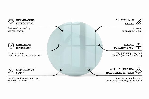 Blat stołowy o okrągłym kształcie wykonany z przezroczystego materiału